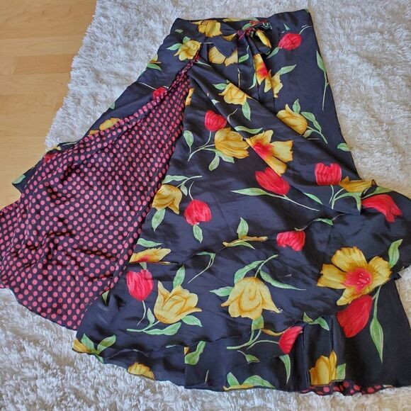 Women's Silk Blend Wrap Maxi Skirt Floral Print Size Medium Hawaiian - Picture 8 of 9